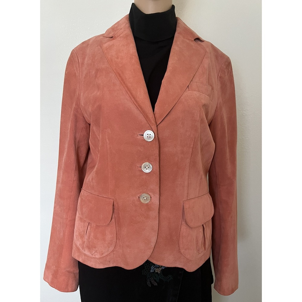 Ann Taylor Womens 70s Vintage Leather Suede Blazer Jacket Size 10 Coral Western